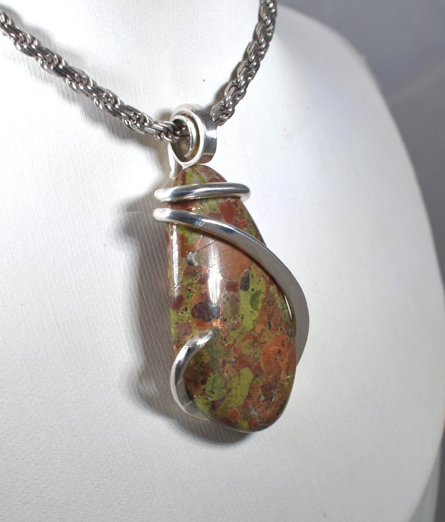 Copper in Matrix Handmade Stone Pendant Wrapped in Silver