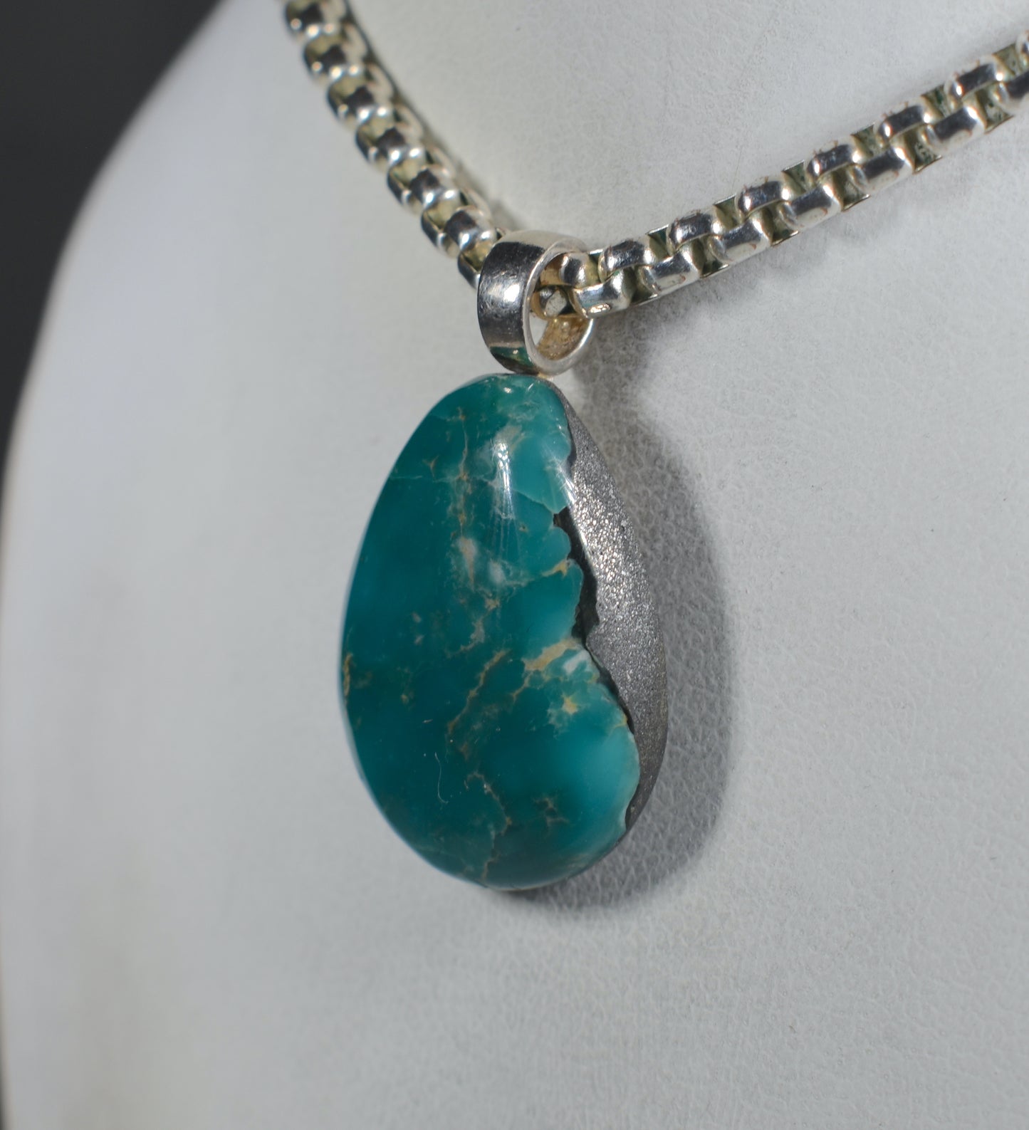 Tyrone Turquoise Handmade Stone Pendant with Silver Bail