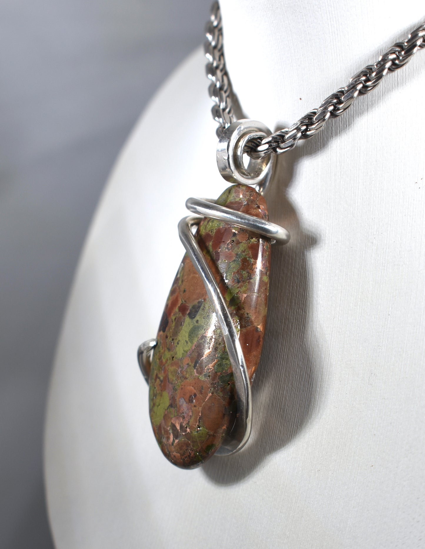 Copper in Matrix Handmade Stone Pendant Wrapped in Silver