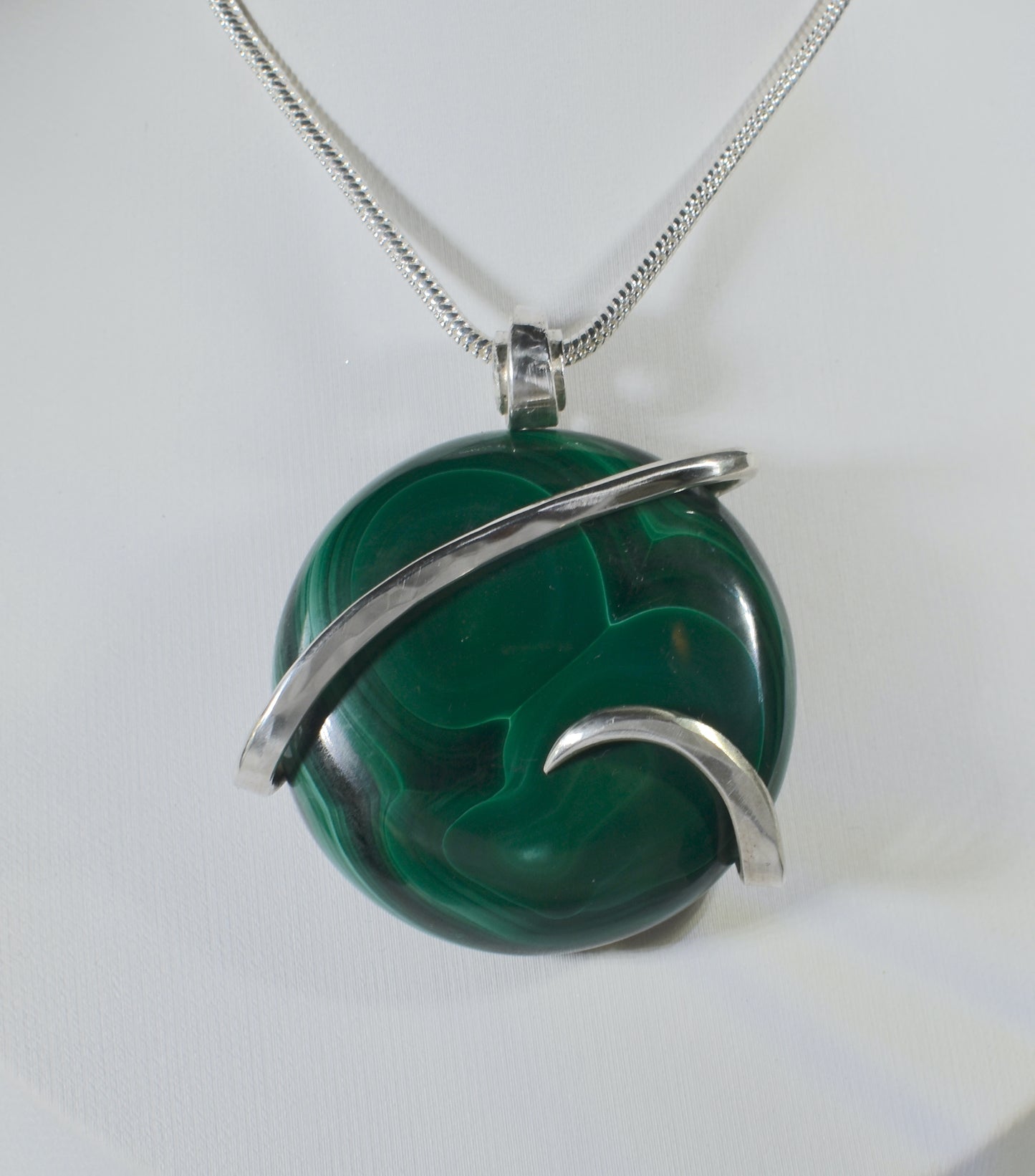 Malachite Handmade Stone Pendant Wrapped in Silver