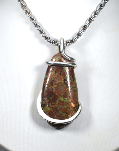 Copper in Matrix Handmade Stone Pendant Wrapped in Silver