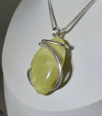 Serpentine Handmade Stone Pendant Wrapped in Silver