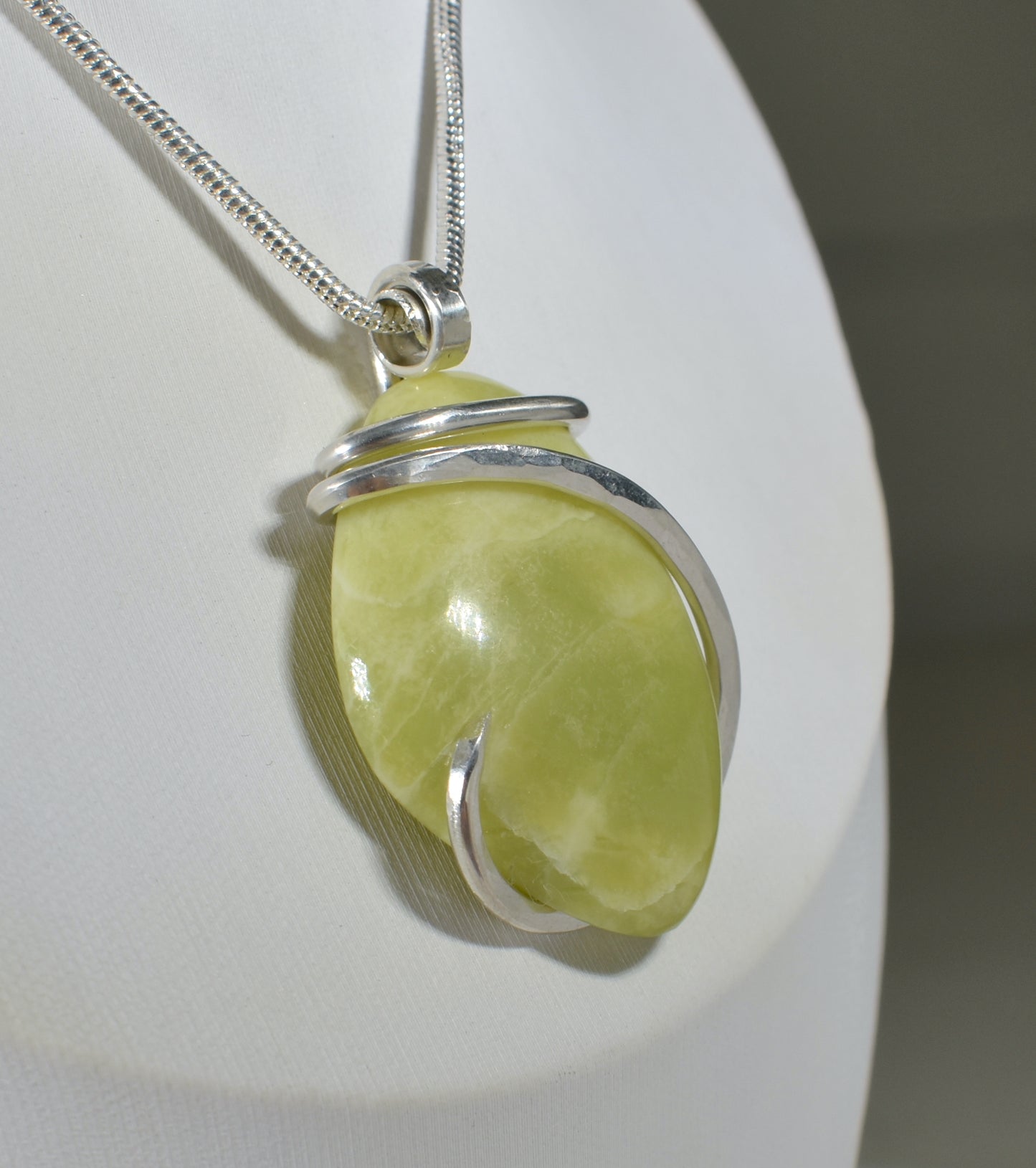 Serpentine Handmade Stone Pendant Wrapped in Silver