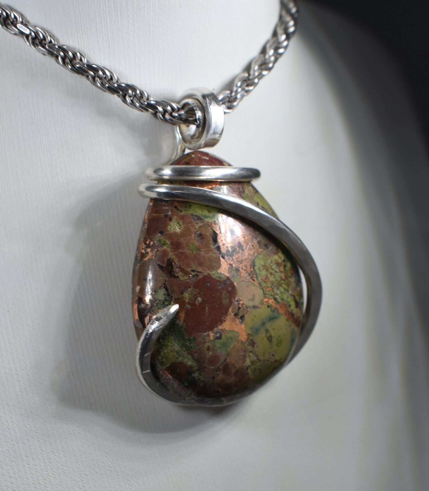 Copper in Matrix Handmade Stone Pendant Wrapped in Silver