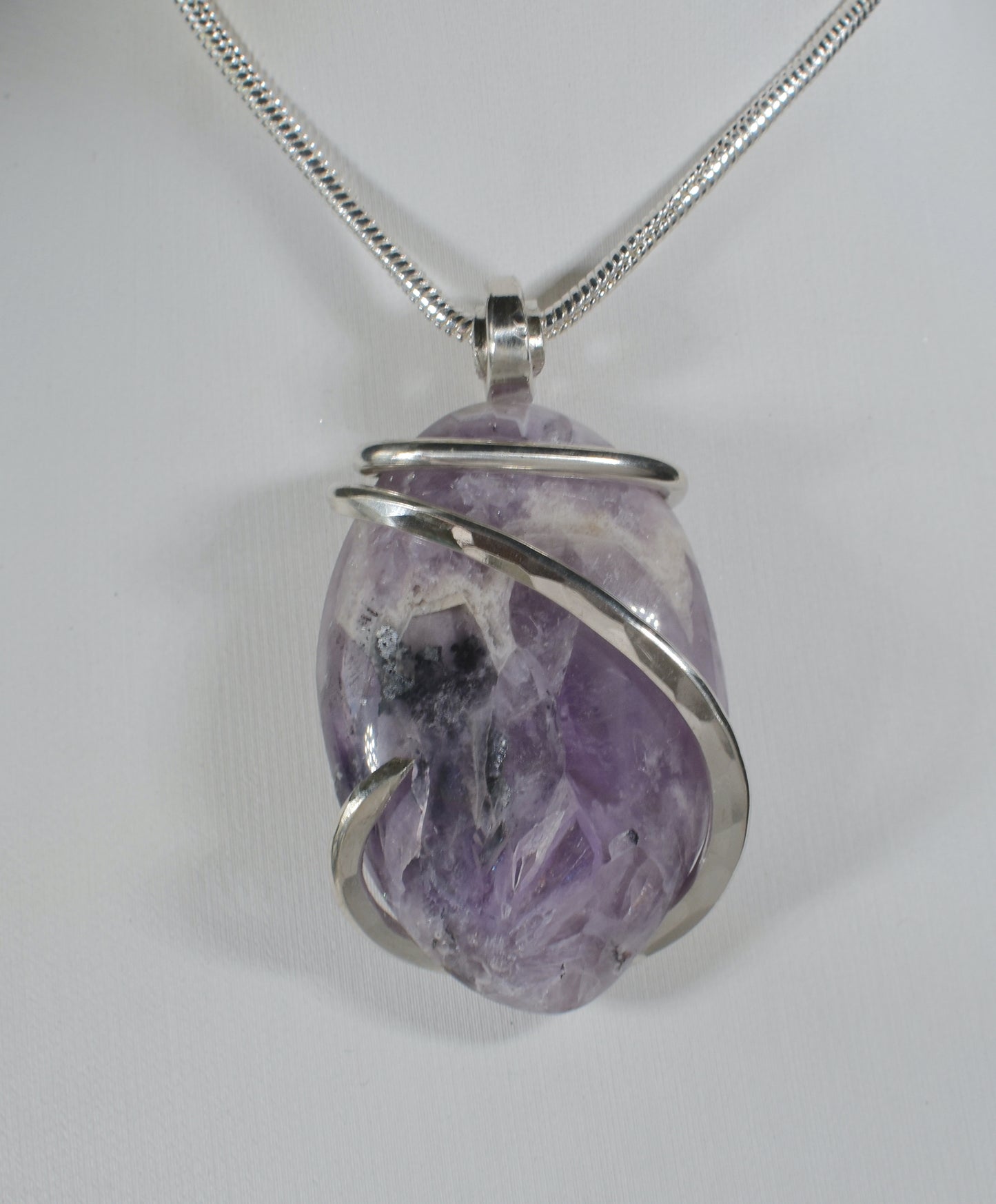 Chevron Amethyst Handmade Crystal Pendant Wrapped in Silver