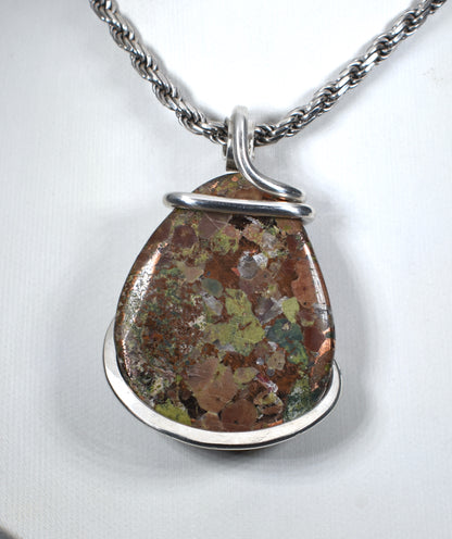 Copper in Matrix Handmade Stone Pendant Wrapped in Silver