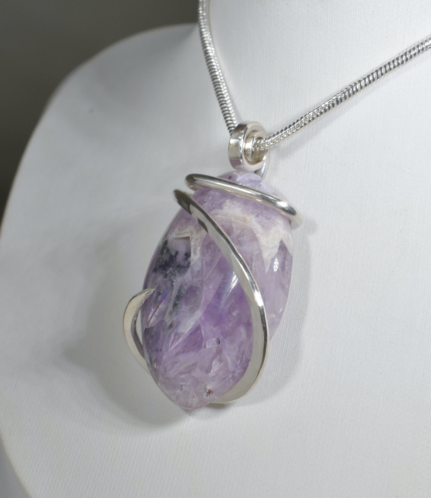 Chevron Amethyst Handmade Crystal Pendant Wrapped in Silver