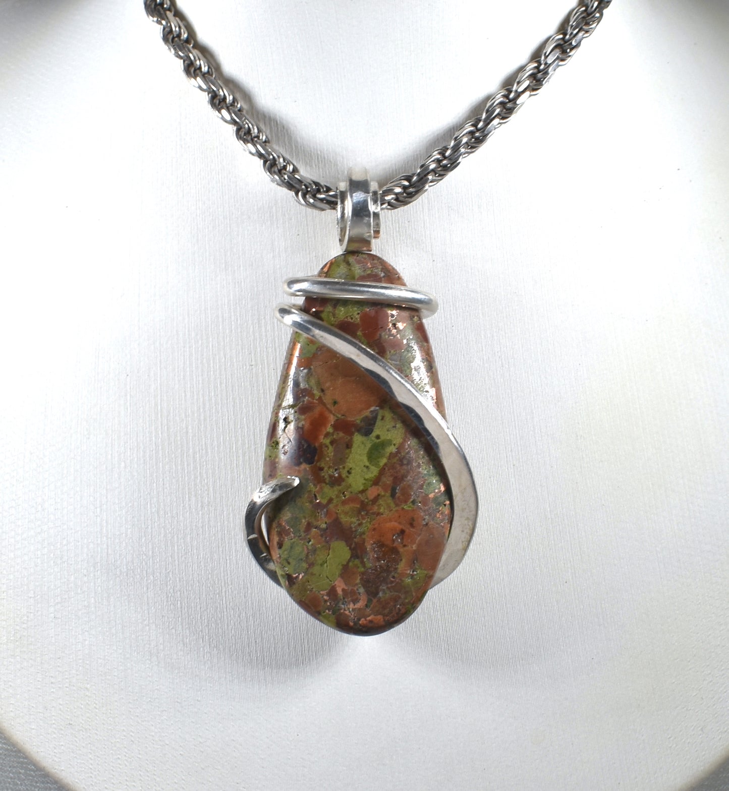 Copper in Matrix Handmade Stone Pendant Wrapped in Silver