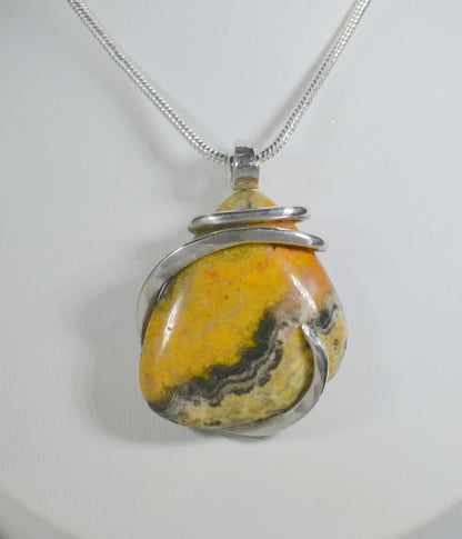 Bumblebee Jasper Handmade Stone Pendant Wrapped in Silver