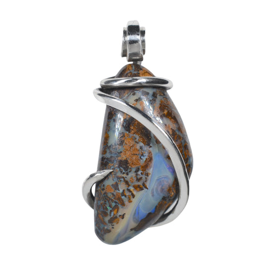 Australian Opal Handmade Stone Pendant Wrapped in Silver