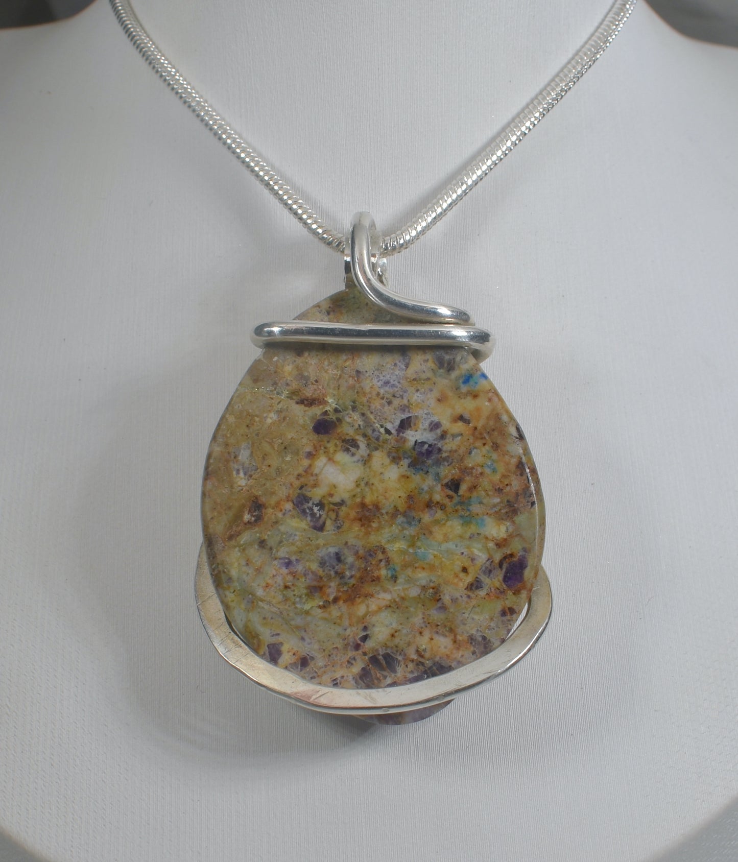 Kaleidoscope Jasper Handmade Pendant Wrapped in Silver