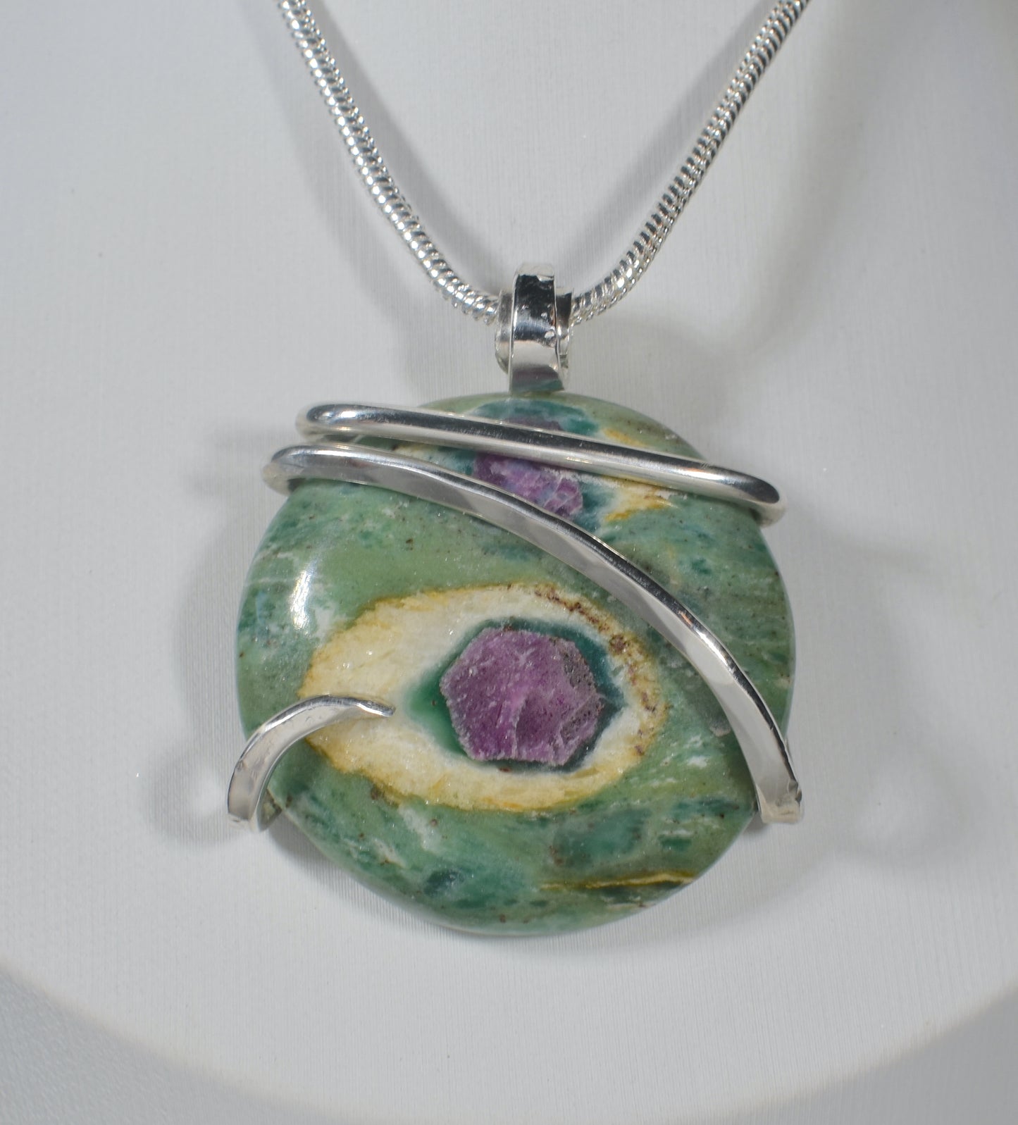 Ruby in Fuchsite Handmade Stone Wrapped in Silver