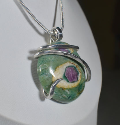 Ruby in Fuchsite Handmade Stone Wrapped in Silver