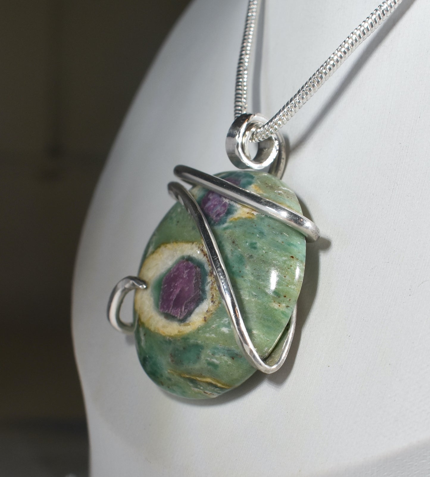 Ruby in Fuchsite Handmade Stone Wrapped in Silver