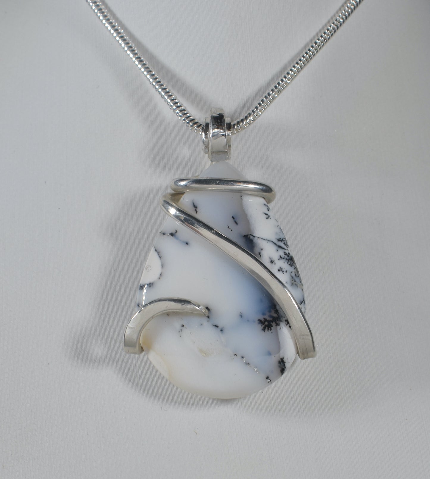 Dendritic Opal Handmade Crystal Pendant Wrapped in Silver