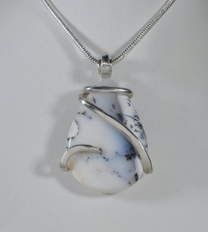 Dendritic Opal Handmade Crystal Pendant Wrapped in Silver