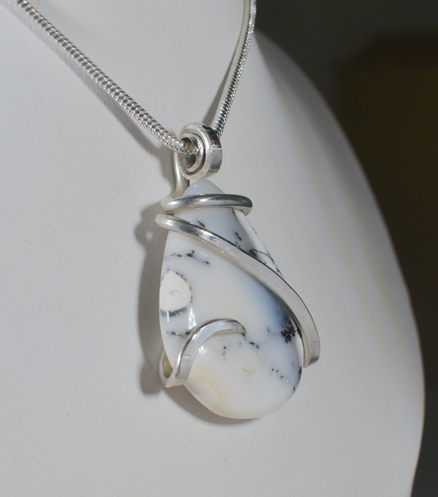 Dendritic Opal Handmade Crystal Pendant Wrapped in Silver