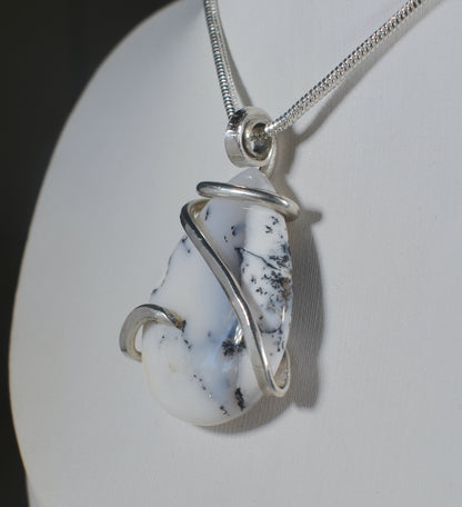 Dendritic Opal Handmade Crystal Pendant Wrapped in Silver