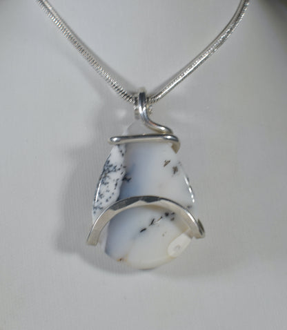 Dendritic Opal Handmade Crystal Pendant Wrapped in Silver