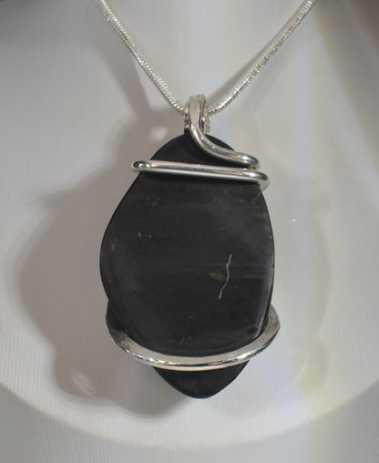 Shungite Handmade Stone Pendant Wrapped in Silver