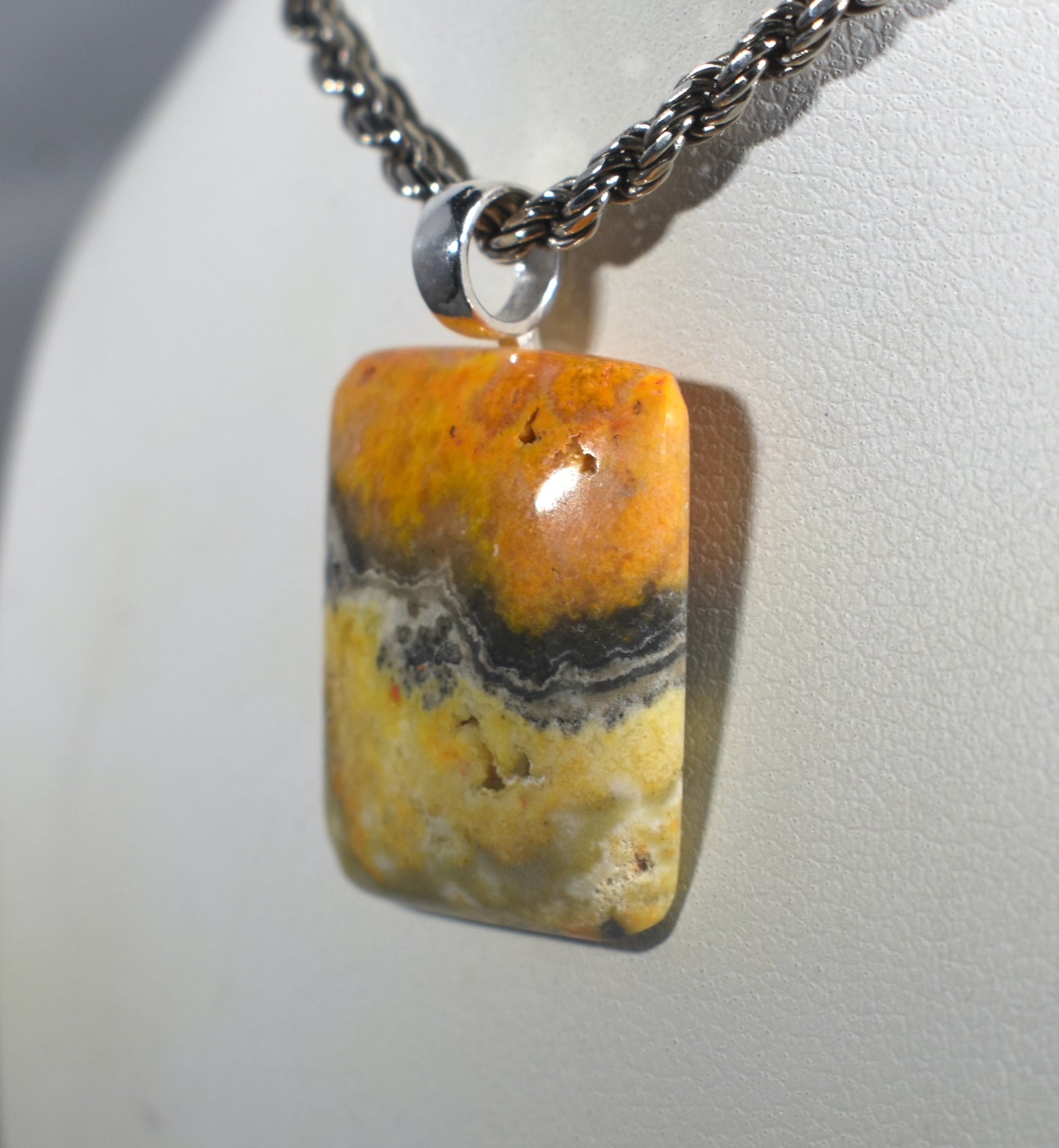 Bumblebee Jasper Handmade Stone Pendant with Silver Bail