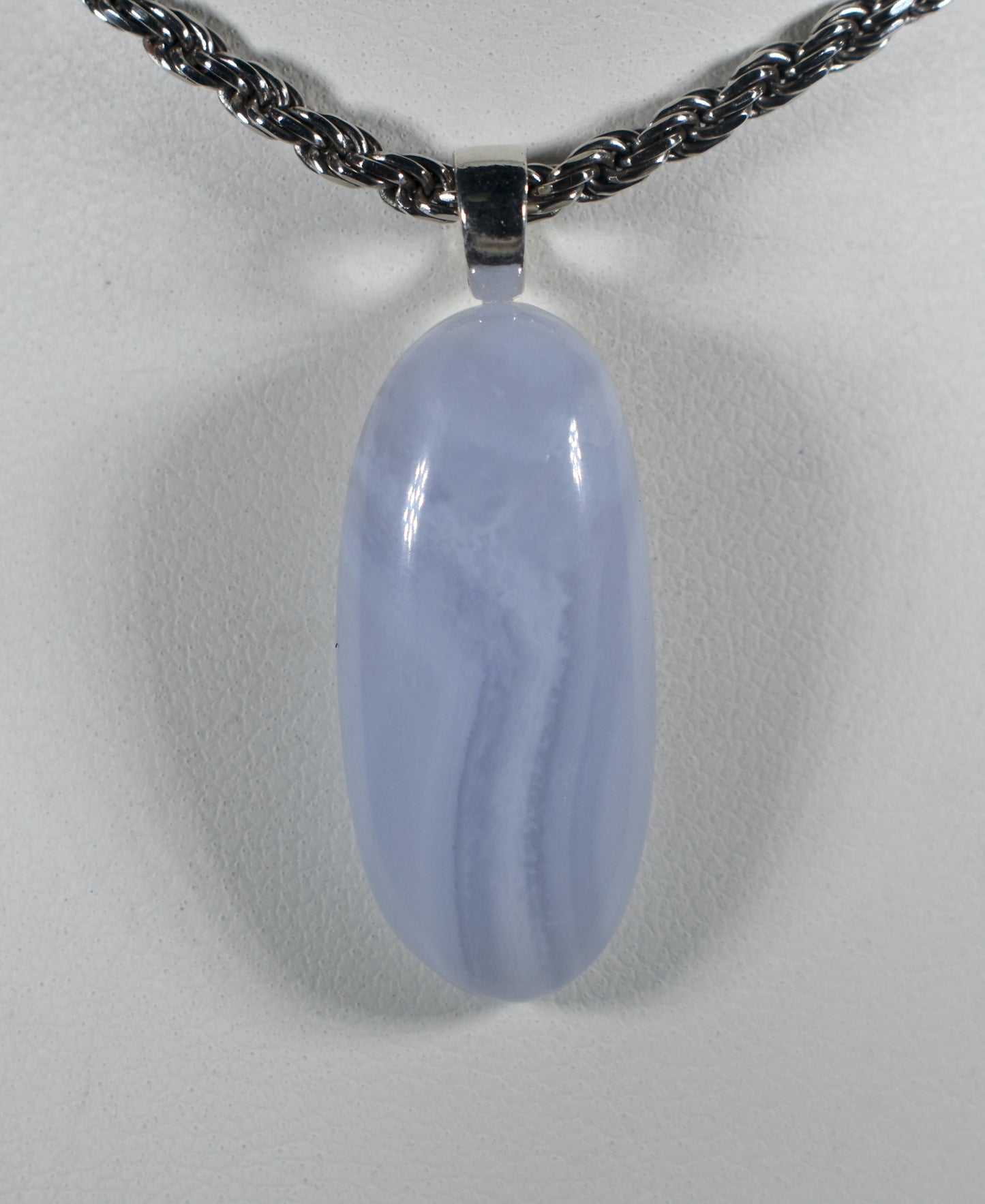 Blue Lace Agate Handmade Stone with Silver Bail