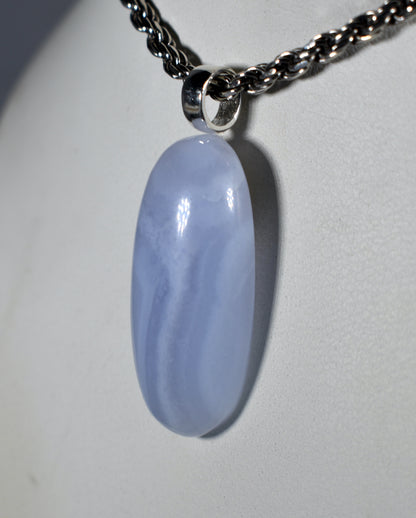 Blue Lace Agate Handmade Stone with Silver Bail