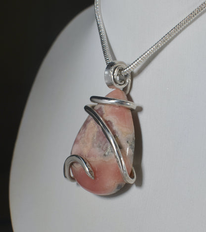 Rhodochrosite Handmade Crystal Pendant Wrapped in Silver