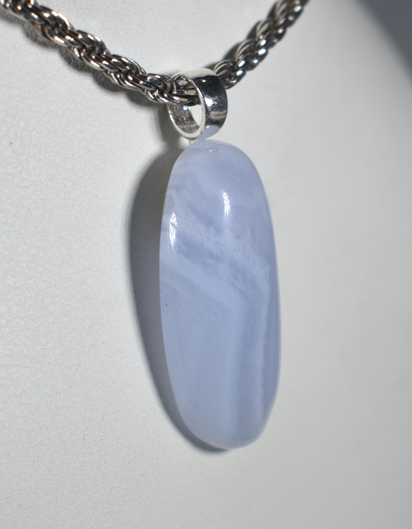 Blue Lace Agate Handmade Stone with Silver Bail