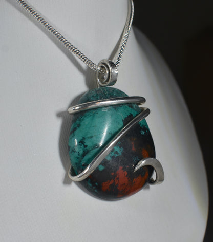 Sonora Sunset Chrysocolla Handmade Stone Pendant Wrapped in Silver