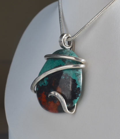 Sonora Sunset Chrysocolla Handmade Stone Pendant Wrapped in Silver