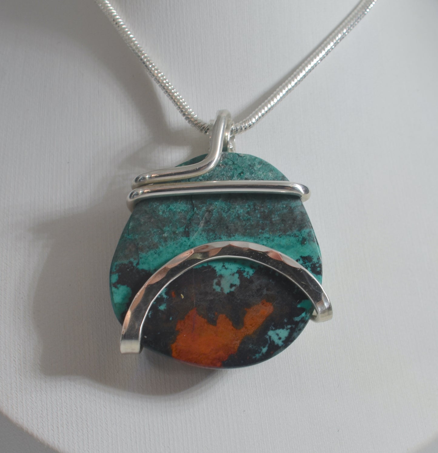 Sonora Sunset Chrysocolla Handmade Stone Pendant Wrapped in Silver