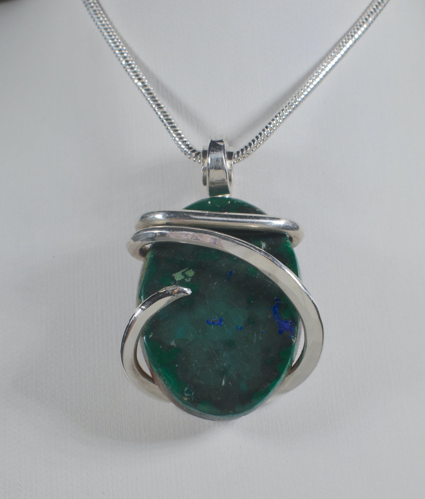 Azurite and Malachite Handmade Stone Pendant Wrapped in Silver