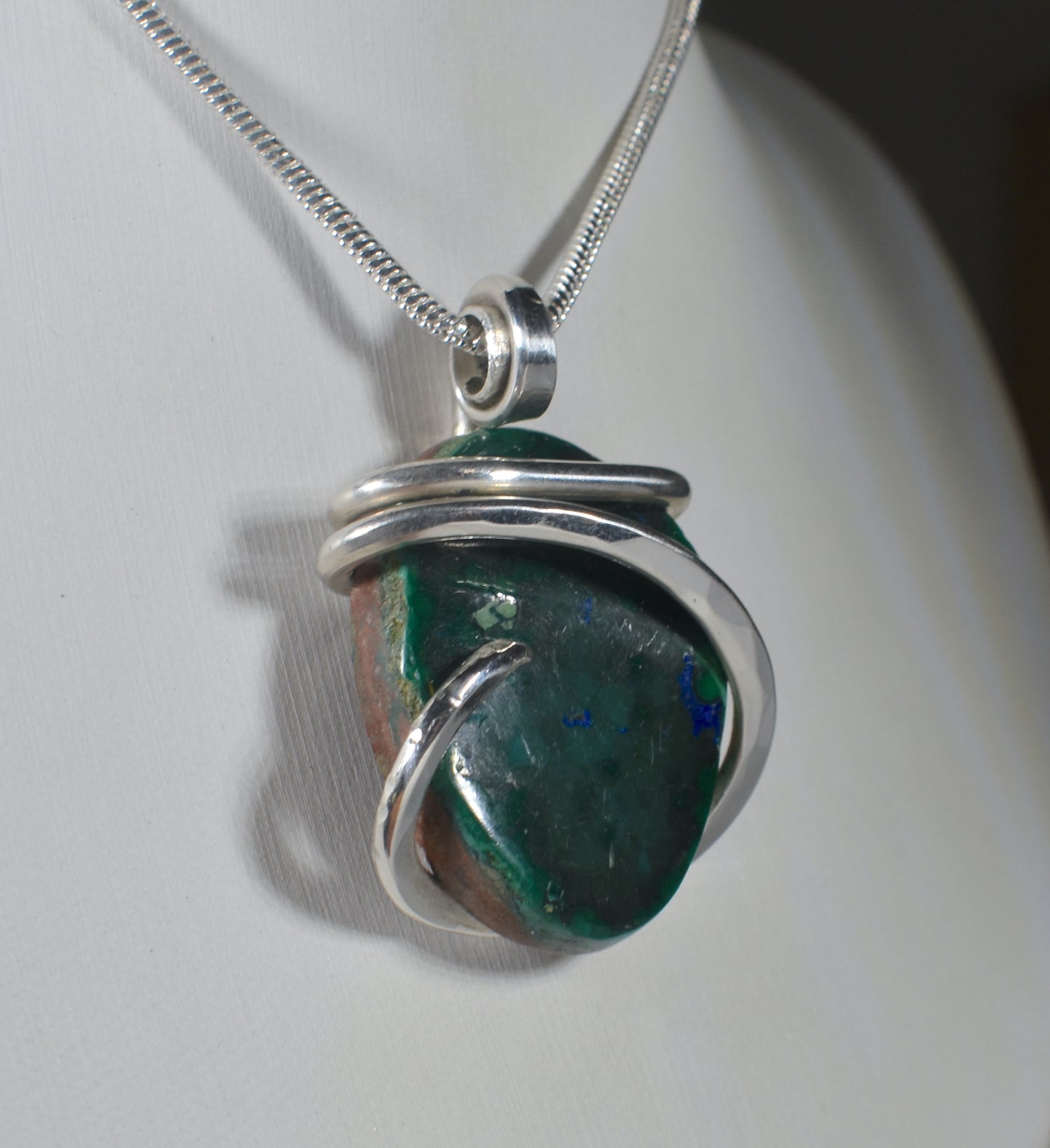 Azurite and Malachite Handmade Stone Pendant Wrapped in Silver