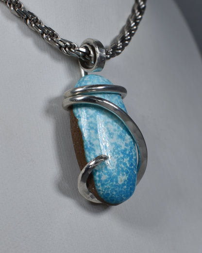 Sleeping Beauty Turquoise Handmade Stone Pendant Wrapped in Silver