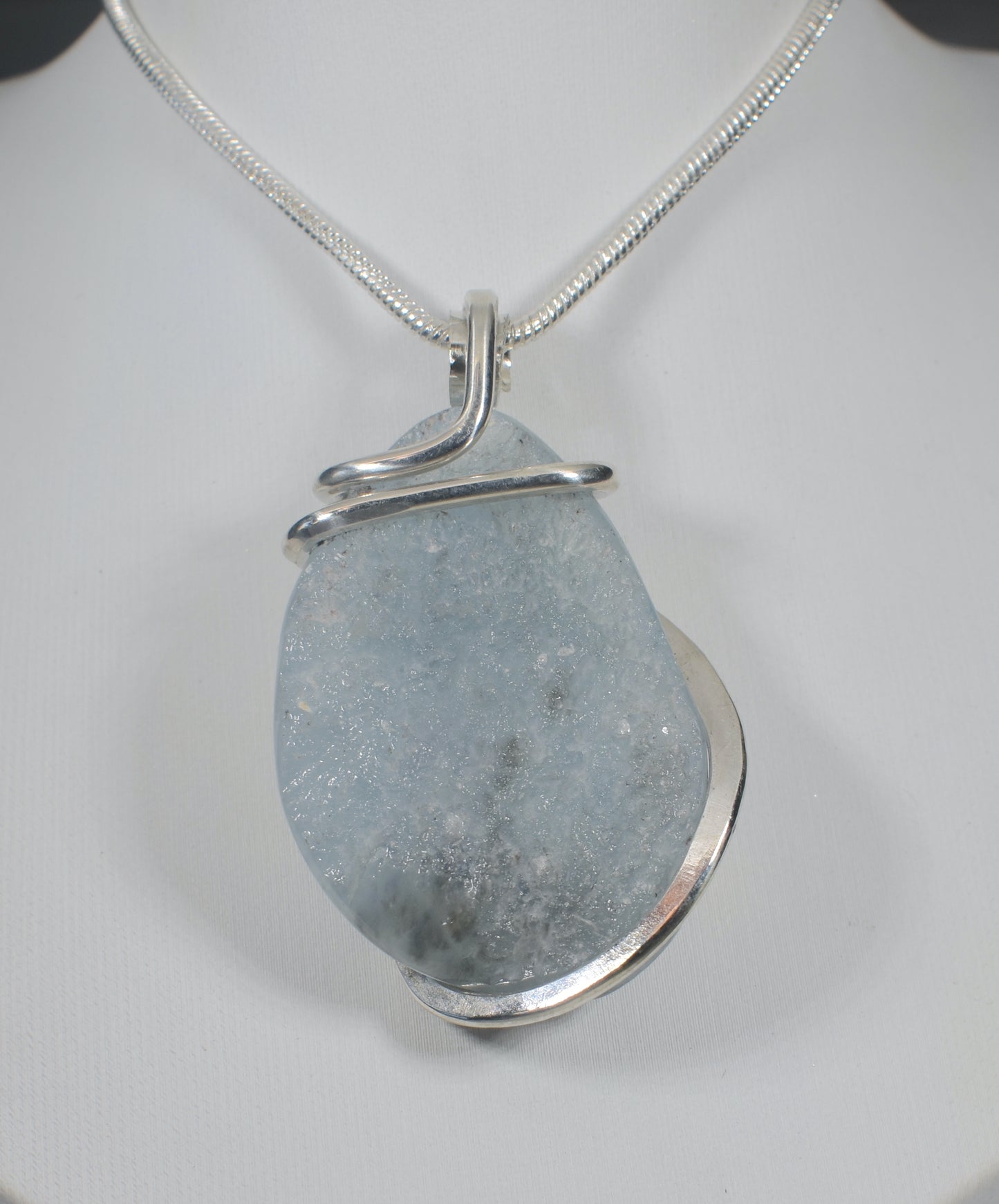 Aquamarine Handmade Crystal Pendant Wrapped in Silver