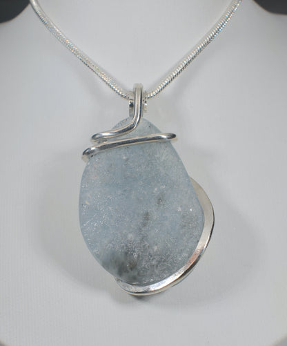 Aquamarine Handmade Crystal Pendant Wrapped in Silver