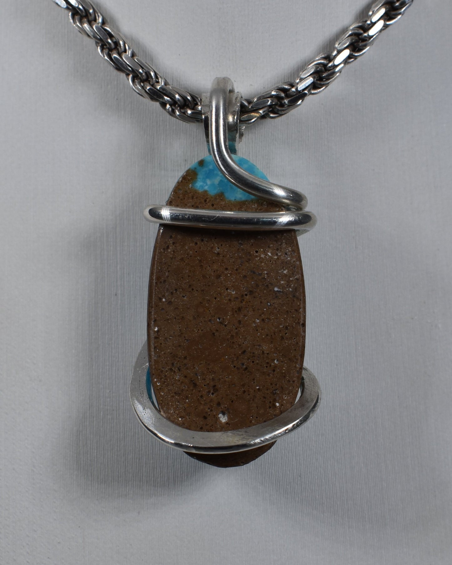 Sleeping Beauty Turquoise Handmade Stone Pendant Wrapped in Silver