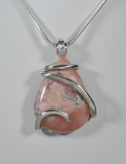 Rhodochrosite Handmade Crystal Pendant Wrapped in Silver