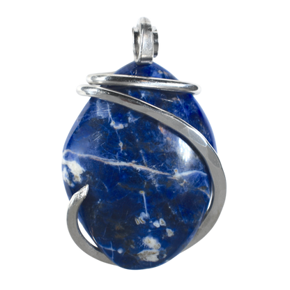 Sodalite Handmade Stone Pendant Wrapped in Silver