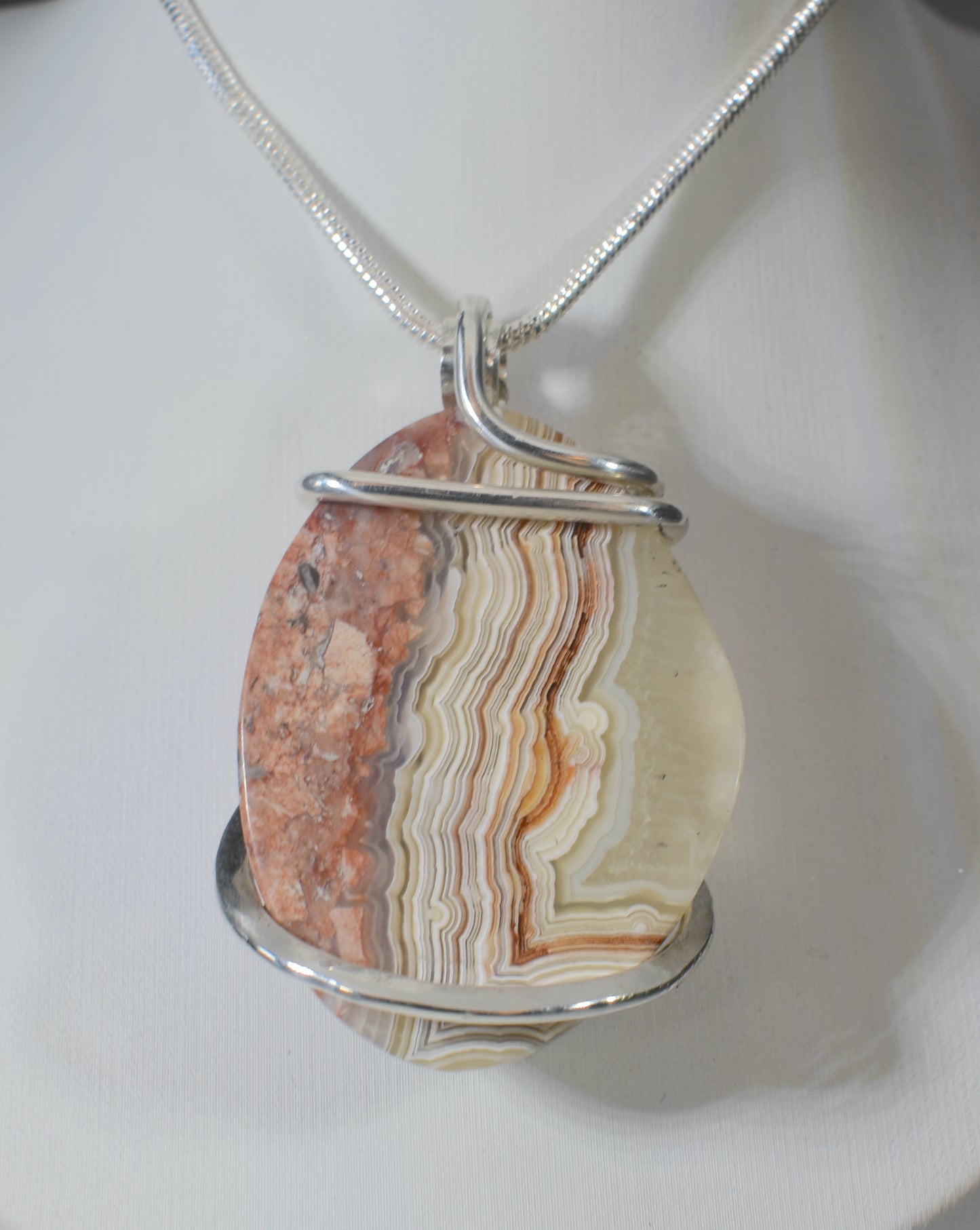 Crazy Lace Agate Handmade Stone Pendant Wrapped in Silver