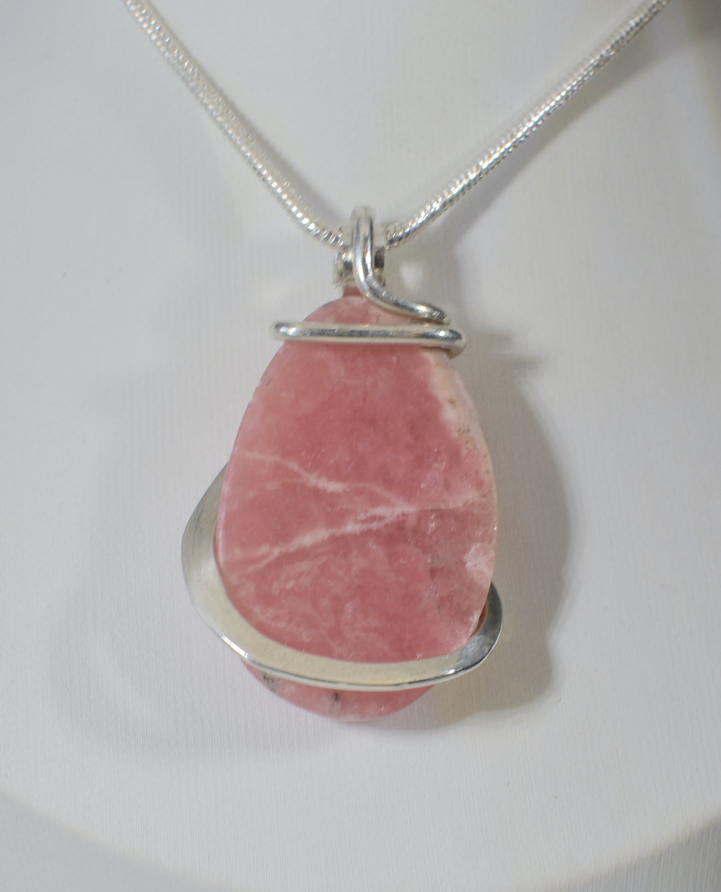 Rhodochrosite Handmade Crystal Pendant Wrapped in Silver