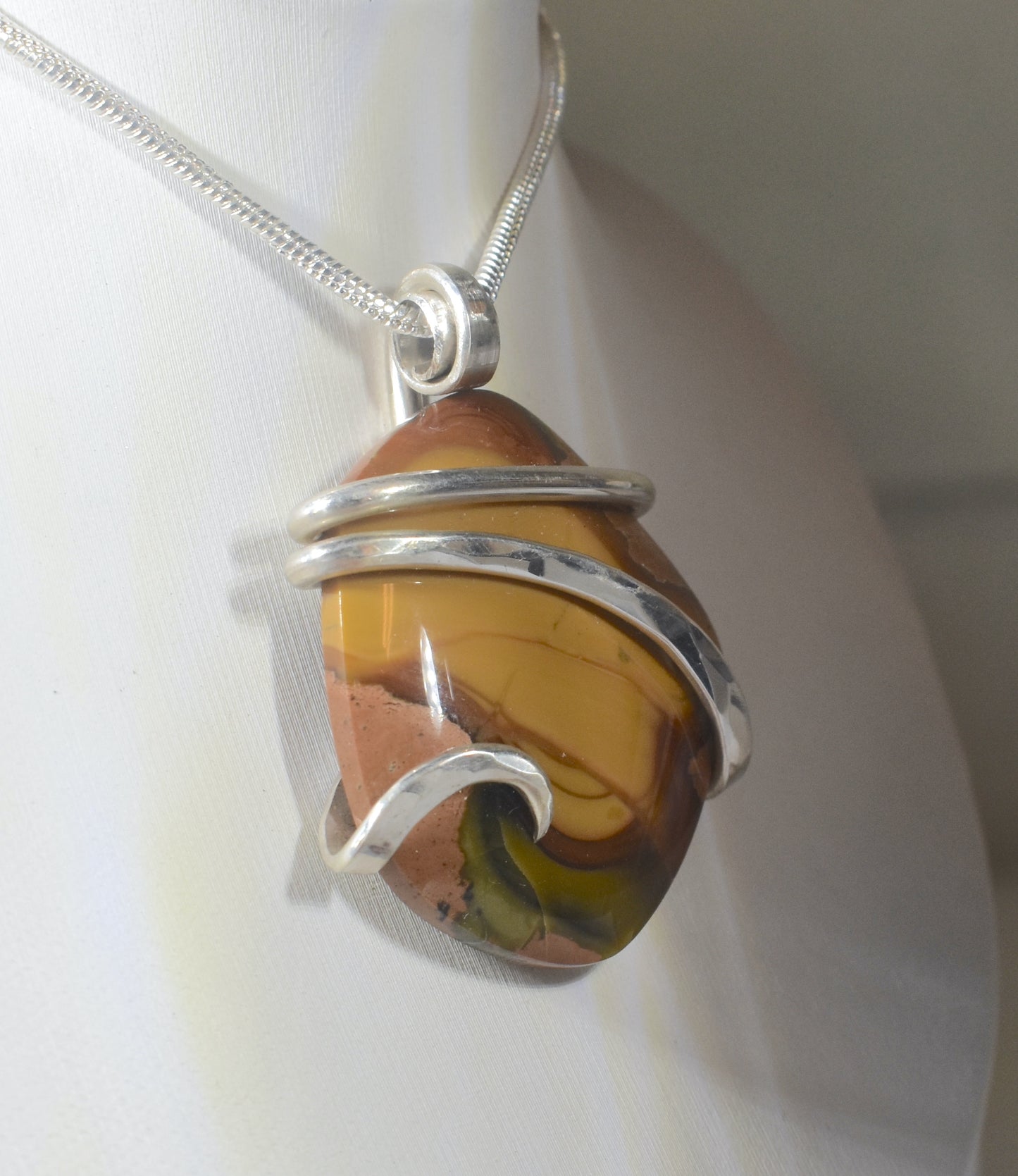 Polychrome Jasper Handmade Stone Pendant Wrapped in Silver