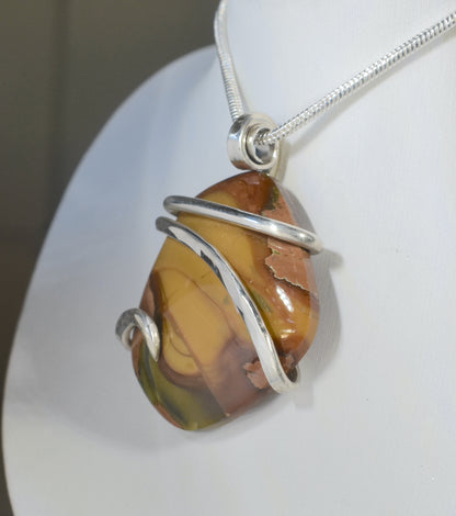 Polychrome Jasper Handmade Stone Pendant Wrapped in Silver