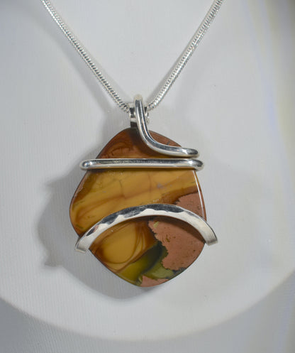 Polychrome Jasper Handmade Stone Pendant Wrapped in Silver