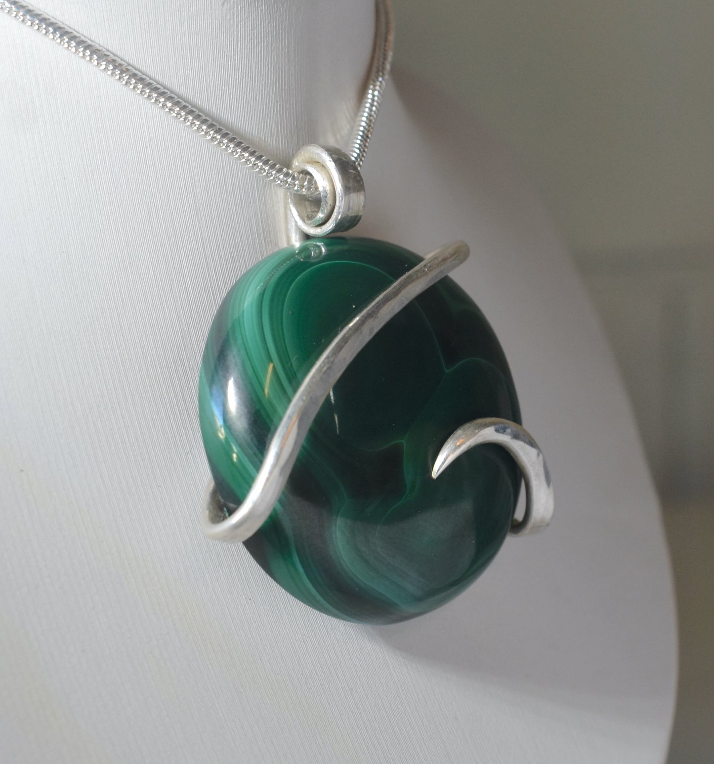 Malachite Handmade Stone Pendant Wrapped in Silver