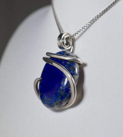 Lapis Lazuli and Pyrite Handmade Stone Pendant Wrapped in Silver