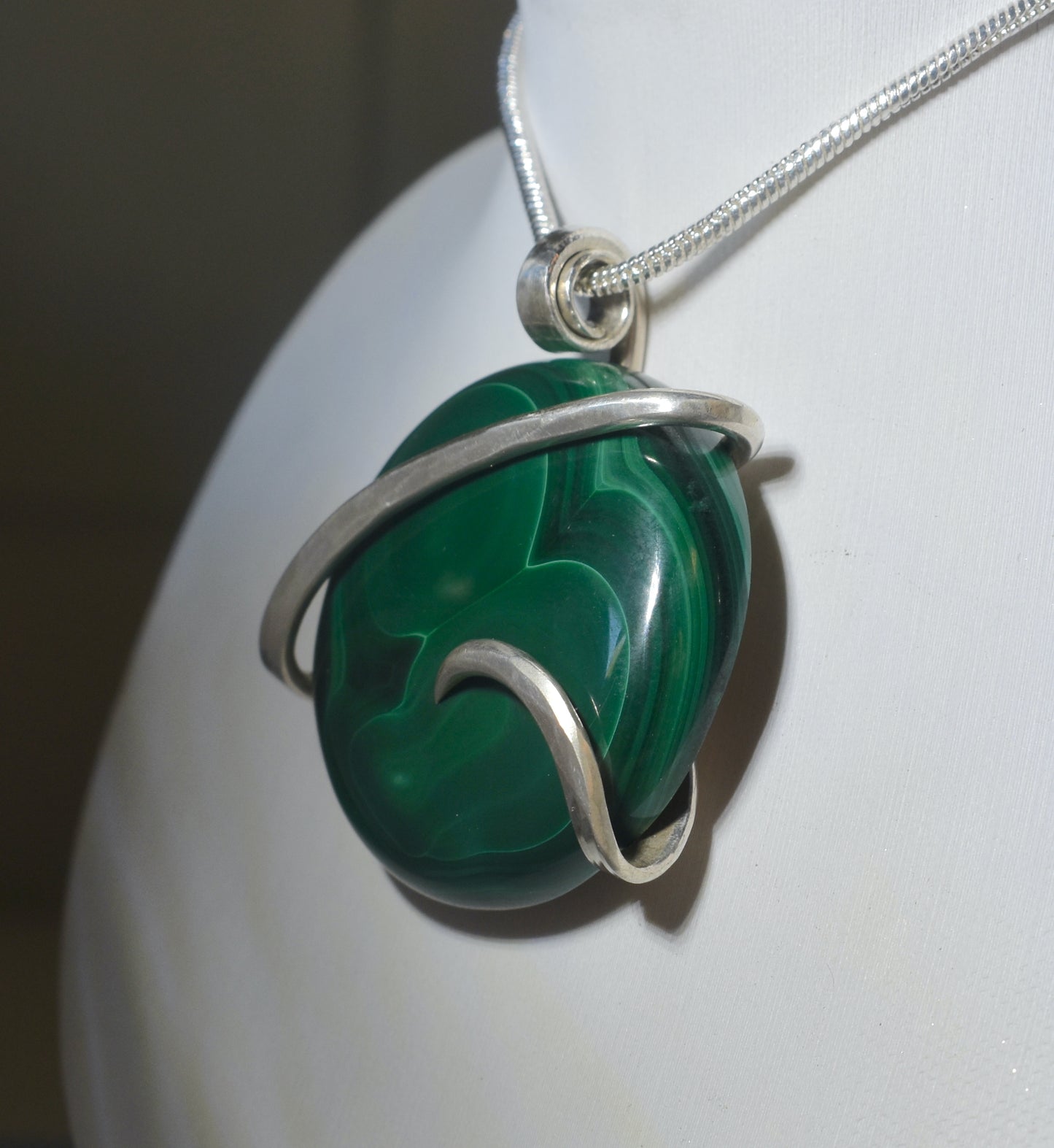 Malachite Handmade Stone Pendant Wrapped in Silver