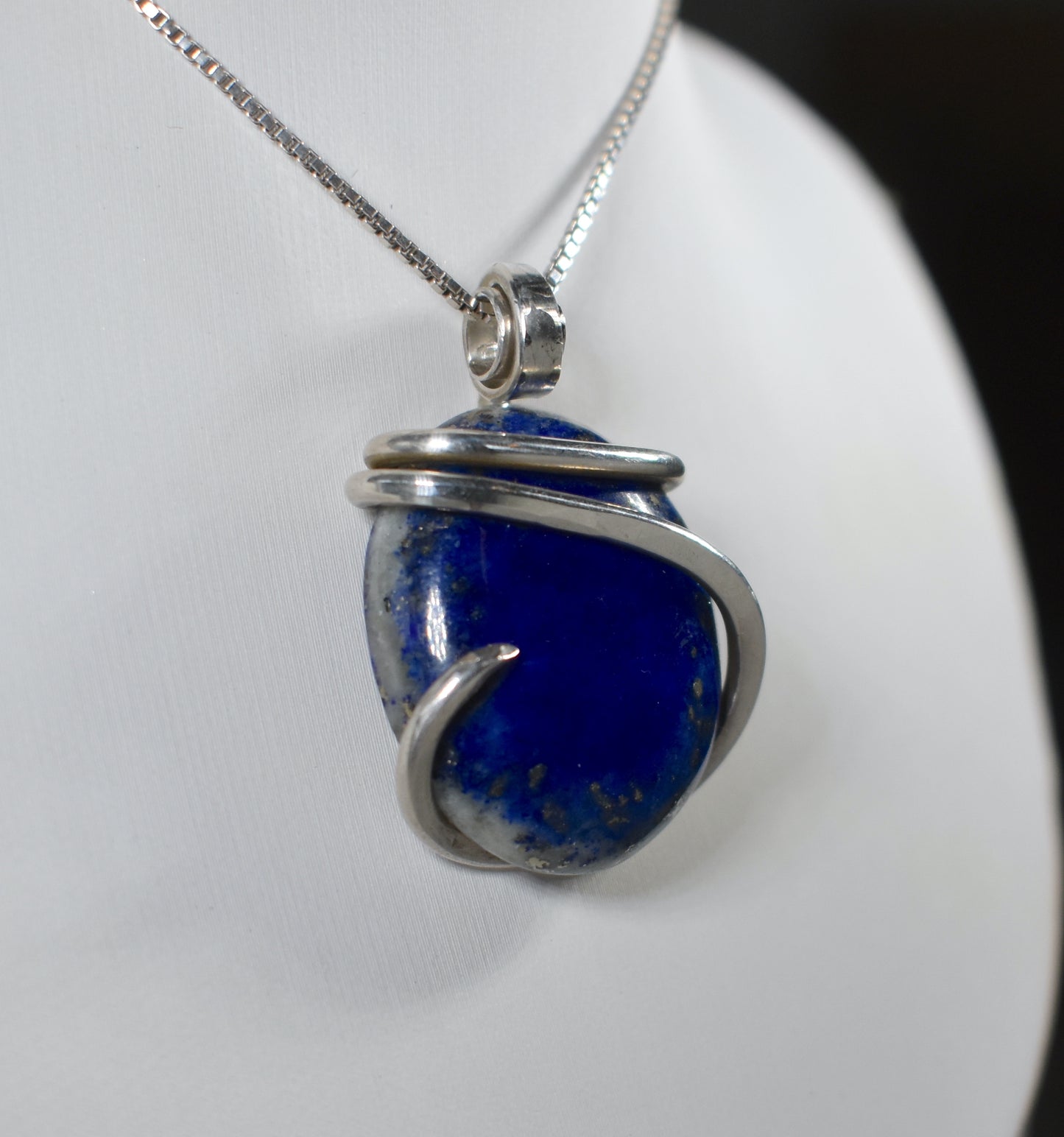 Lapis Lazuli and Pyrite Handmade Stone Pendant Wrapped in Silver