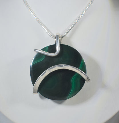 Malachite Handmade Stone Pendant Wrapped in Silver